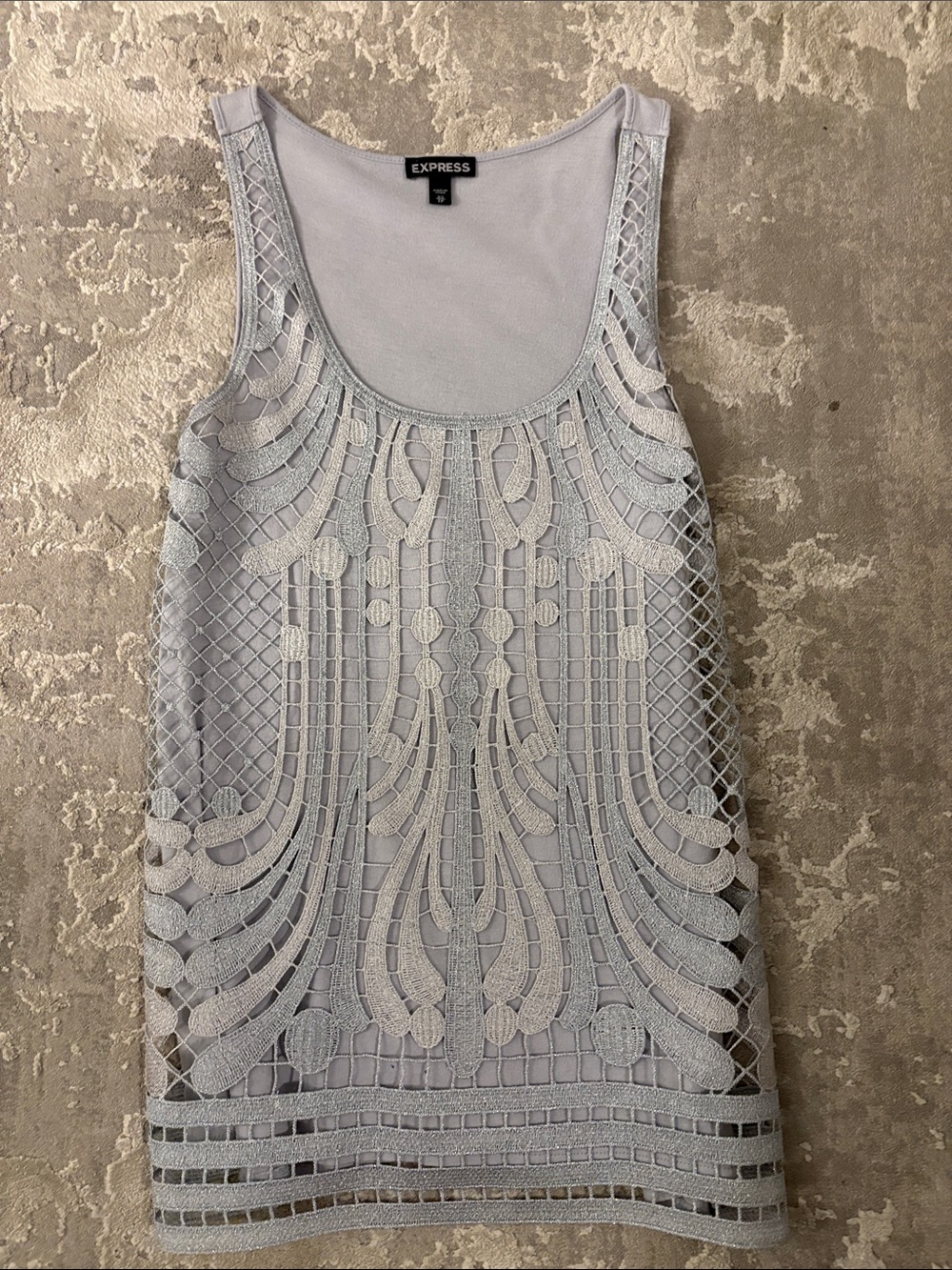 Express Women's Light Gray Lace Crochet Tank